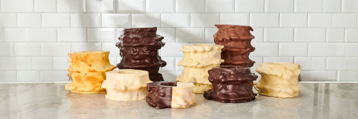 Baumkuchen with various coatings side by side